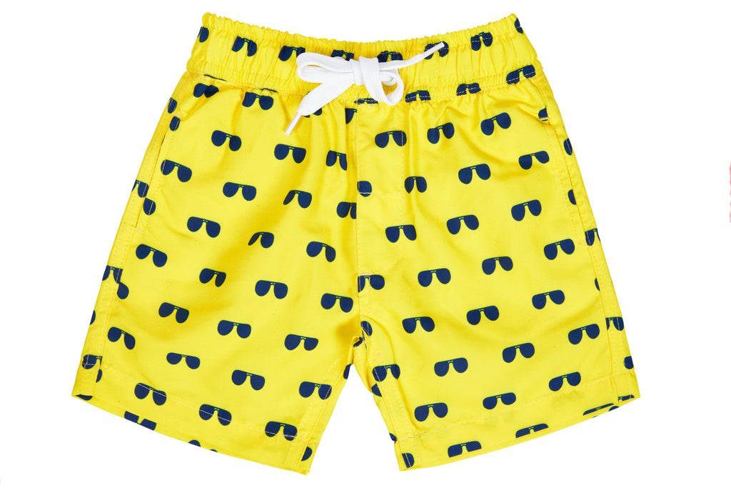 Boys - Yellow and Navy Aviator Print Matching Swim Shorts