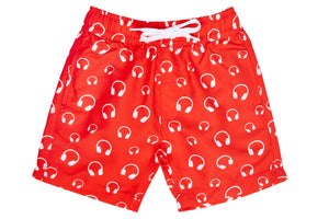 Boys - Red and White Headphone Print Matching Swim Shorts