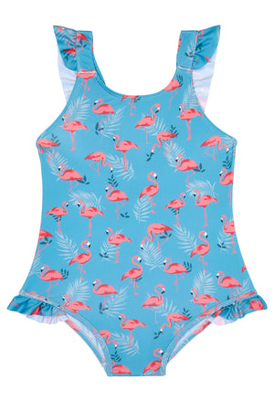 Girls - Green and Pink Flamingo Swimsuit