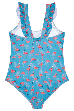 Ladies Green and Pink Flamingo Swimsuit