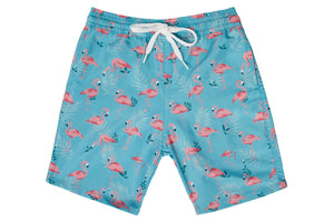 Boys - Green and Pink Flamingo Print Matching Swim Shorts