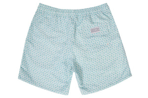 Mens - Mint Green and White Geo Print Matching Swim Shorts