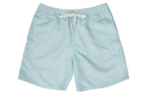 Mens - Mint Green and White Geo Print Matching Swim Shorts