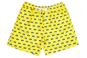 Mens - Yellow and Navy Aviator Print Matching Swim Shorts