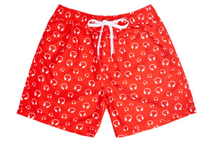 Mens - Red and White Headphone Print Matching Swim Shorts