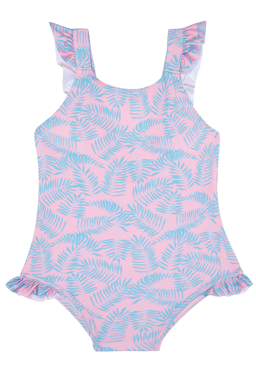 Girls - Pink and Turquoise Palm Leaf Swimsuit