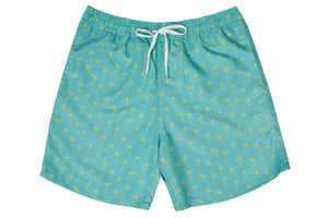 Mens - Green and Yellow Palm Tree Print Matching Swim Shorts