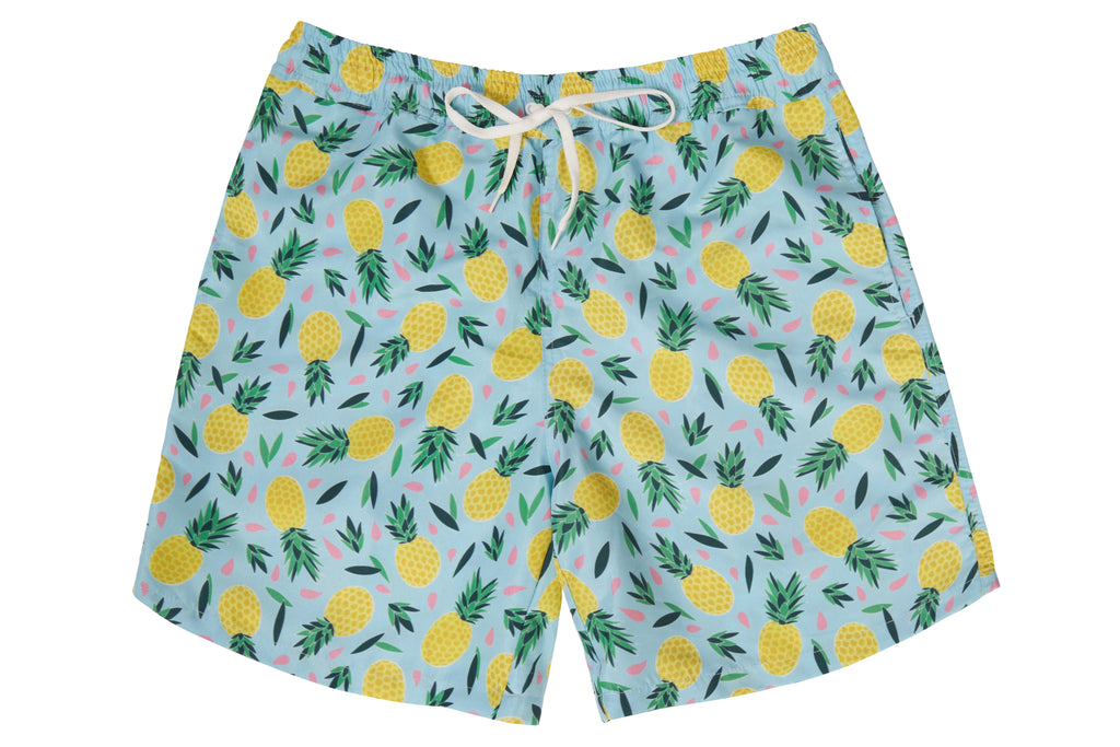 Mens - Multi Colour Pineapple Print Matching Swim Shorts