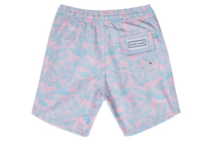 Boys - Pink and Turquoise Palm Leaf Print Matching Swim Shorts