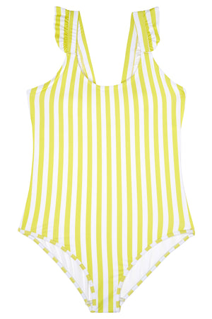 Ladies - Yellow and White Stripe Swimsuit