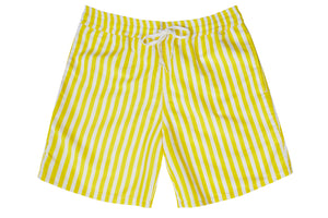 Boys - Yellow and White Stripe Print Matching Swim Shorts