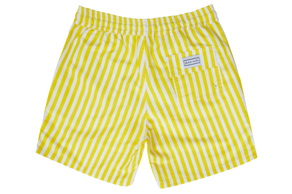 Mens - Yellow and White Stripe Print Matching Swim Shorts – Fletch + Mills