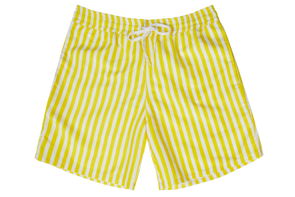 Mens - Yellow and White Stripe Print Matching Swim Shorts